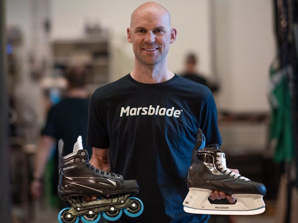 Founder and inventor Per Mårs with the Marsblade O1 and I1 skates.